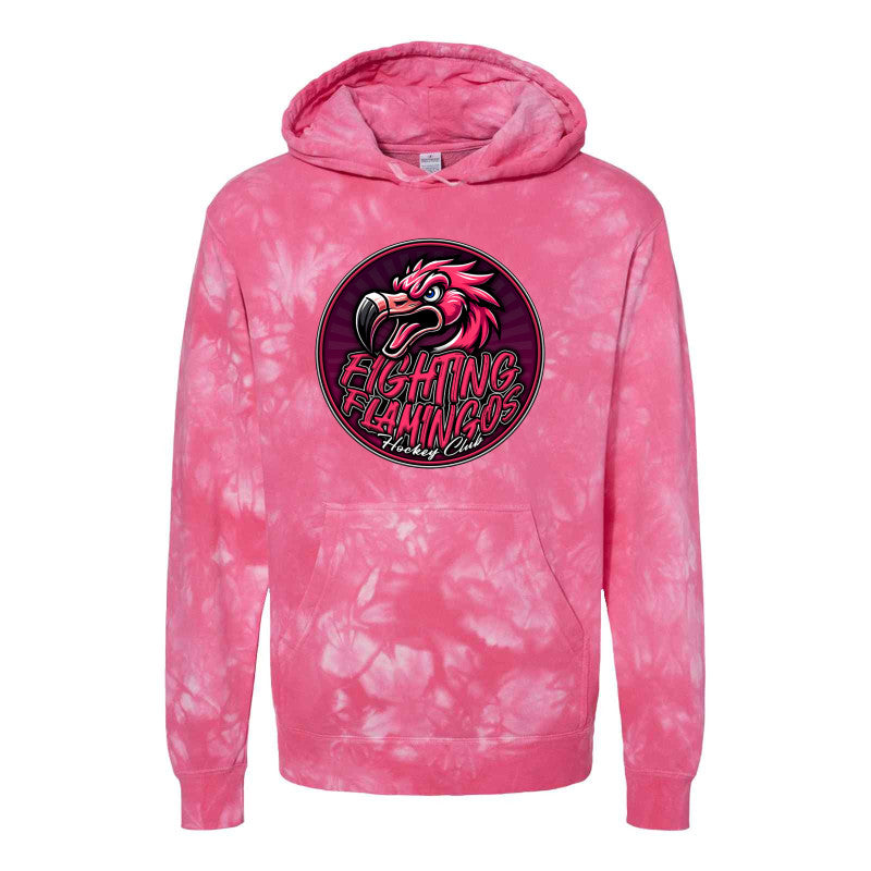 FIGHTING FLAMINGOS TIE DYE HOODED SWEATSHIRT B (ADULT)