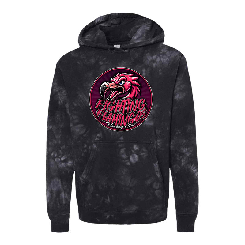 FIGHTING FLAMINGOS TIE DYE HOODED SWEATSHIRT B (ADULT)