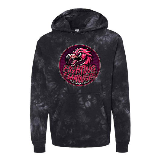 FIGHTING FLAMINGOS TIE DYE HOODED SWEATSHIRT B (ADULT)