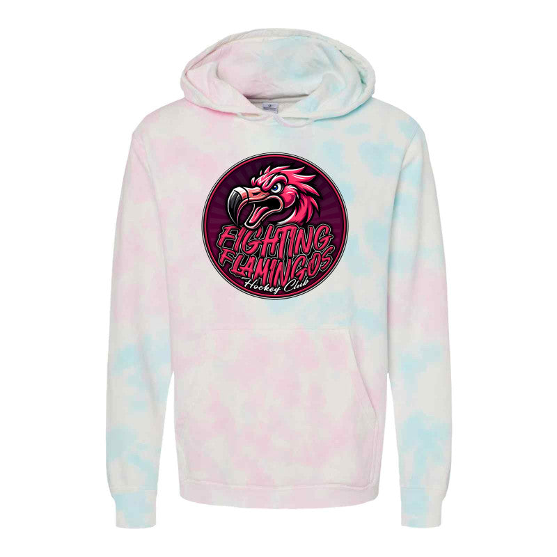 FIGHTING FLAMINGOS TIE DYE HOODED SWEATSHIRT B (ADULT)